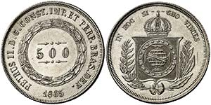 1865. Brasil. Pedro II. 500 reis. (Kr. 464). ... 