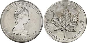 1988. Canadá. Isabel II. 5 dólares. (Kr. ... 
