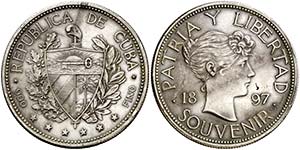 1897. Cuba. 1 peso souvenir. (Kr.UWC. M2). ... 