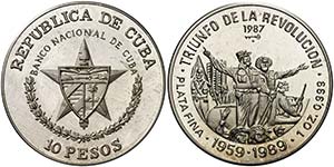 1987. Cuba. 10 pesos. (Kr. 162). 31,06 g. ... 
