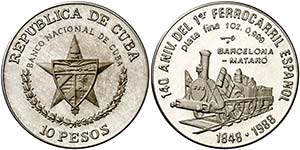 1988. Cuba. 10 pesos. (Kr. 206). 31,06 g. ... 