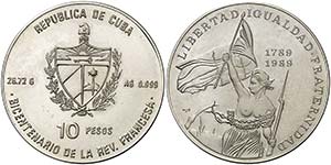 1989. Cuba. 10 pesos. (Kr. 239). 26,75 g. ... 