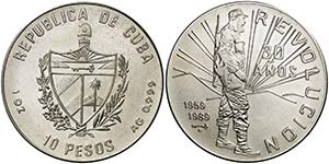 1989. Cuba. 10 pesos. (Kr. 241.1). 31,14 g. ... 
