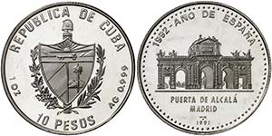 1991. Cuba. 10 pesos. (Kr. 348). 31,09 g. ... 