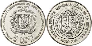 1975. República Dominicana. 10 pesos. (Kr. ... 