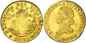 1840. Ecuador. Quito. MV/A. 8 escudos. (Fr. ... 