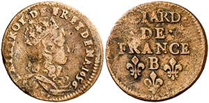 1656. Francia. Luis XIV. B (Rouen). 1 Liard. ... 