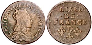 1656. Francia. Luis XIV. (D) Lyon. 1 Liard. ... 