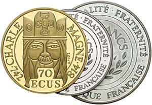 1990. Francia. 100 francos / 15 ecus (AG) y ... 