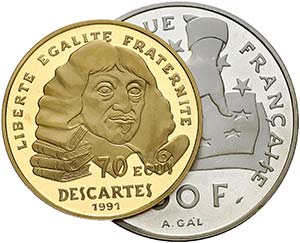 1991. Francia. 100 francos / 15 ecus (AG) y ... 