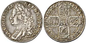 1758. Gran Bretaña. Jorge II. 1 chelín. ... 