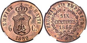 1850. Haití. 6 céntimos. (Kr. PN46). CU. ... 