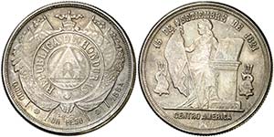 1884. Honduras. 1 peso. (Kr. 52). 24,92 g. ... 