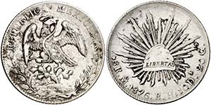 1876. México. México. BH. 8 reales. (Kr. ... 