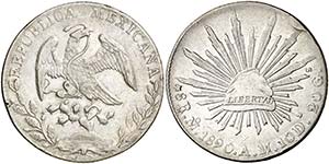 1890. México. México. AM. 8 reales. (Kr. ... 