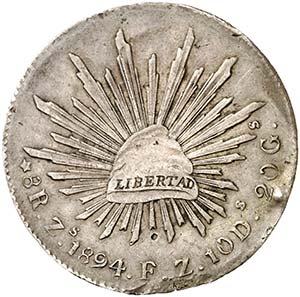 1894. México. Zs (Zacatecas). F2. 8 reales. ... 