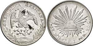 1897. Zacatecas. FZ. 8 reales. (Kr. 377.13). ... 