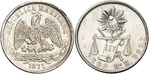 1871. México. México. M. 1 peso. (Kr. ... 
