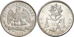 1872. México. México. M. 1 peso. (Kr. ... 