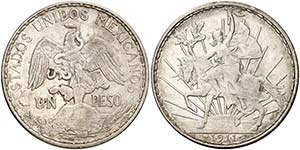 1910. México. 1 peso. (Kr. 453). 27 g. AG. ... 