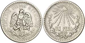 1919. México. 1 peso. (Kr. 454). 17,96 g. ... 