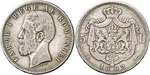 1882. Rumanía. Carlos I. B (Bucarest). 5 ... 
