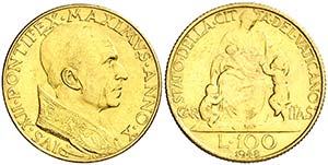 1948. Vaticano. Pío XII. 100 liras. (Fr. ... 