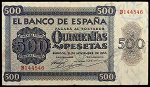 1936. Burgos. 500 pesetas. (Ed. D23a) (Ed. ... 
