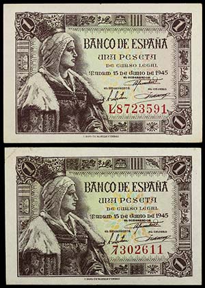 1945. 1 peseta. (Ed. D49 y D49a) (Ed. 448 y ... 