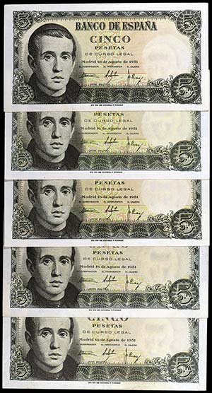 1951. 5 pesetas. (Ed. D60 y D60a) (Ed. 459 y ... 