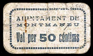Montmaneu. 50 céntimos. (T. 1816). Cartón. ... 