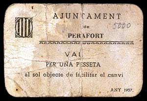 Perafort. 1 peseta. (T. 2089). Cartón. ... 