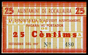 Rocallaura. 25, 50 céntimos y 1 peseta. (T. ... 