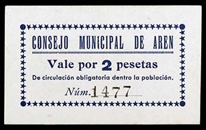 Arán (Huesca). 2 pesetas. (KG. 104) (T. ... 
