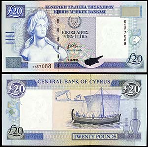 1997. Chipre. Banco Central. 20 libras. ... 