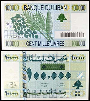 2001. Líbano. Banco de Líbano. 100000 ... 