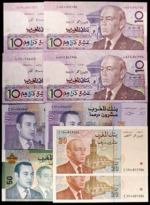 Marruecos. 9 billetes de distintos valores y ... 