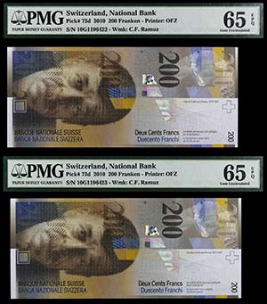 2010. Suiza. Banco Nacional. 200 francos. ... 