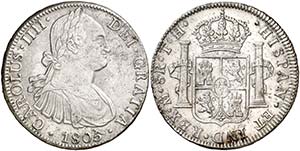 1805. Carlos IV. México. TH. 8 reales. ... 