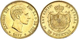 1877*--77. Alfonso XII. DEM. 25 pesetas. ... 