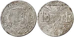 Olot. 10 céntimos. (T. 1950). 3,26 g. MBC-.