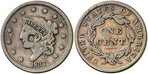1837. Estados Unidos. 1 centavo. (Kr. 45). ... 