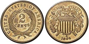 1864. Estados Unidos. 2 centavos. (Kr. 94). ... 