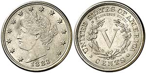 1883. Estados Unidos. 5 centavos. (Kr. 112). ... 