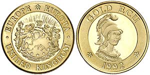1992. Europa. Reino Unido. 1 ecu de oro. ... 