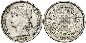 1916. Portugal. 20 centavos. (Kr. 562). 5,09 ... 