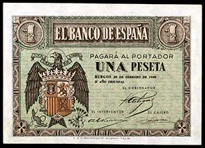 1938. Burgos. 1 peseta. (Ed. D28a) (Ed. ... 