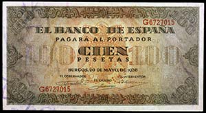 1938. Burgos. 100 pesetas. (Ed. D33a) (Ed. ... 