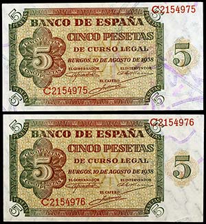 1938. Burgos. 5 pesetas. (Ed. D36a) (Ed. ... 