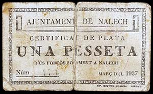Nalec. 1 peseta. (T. 1878). Roturas. Muy ... 